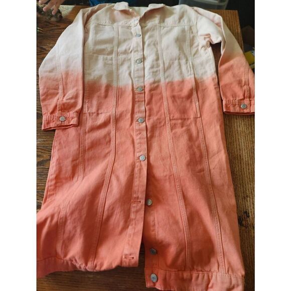 JADED LONDON LONG DENIM COAT OMBRE pink/white sz S/M - Picture 2 of 5